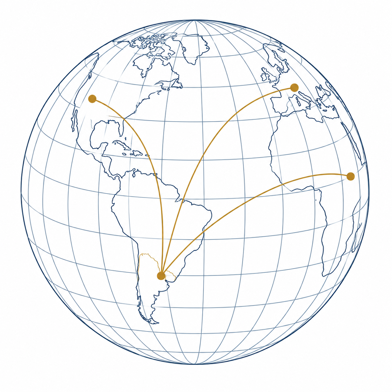 Globo conceptual que representa conexiones de negocios desde Argentina con distintos mercados